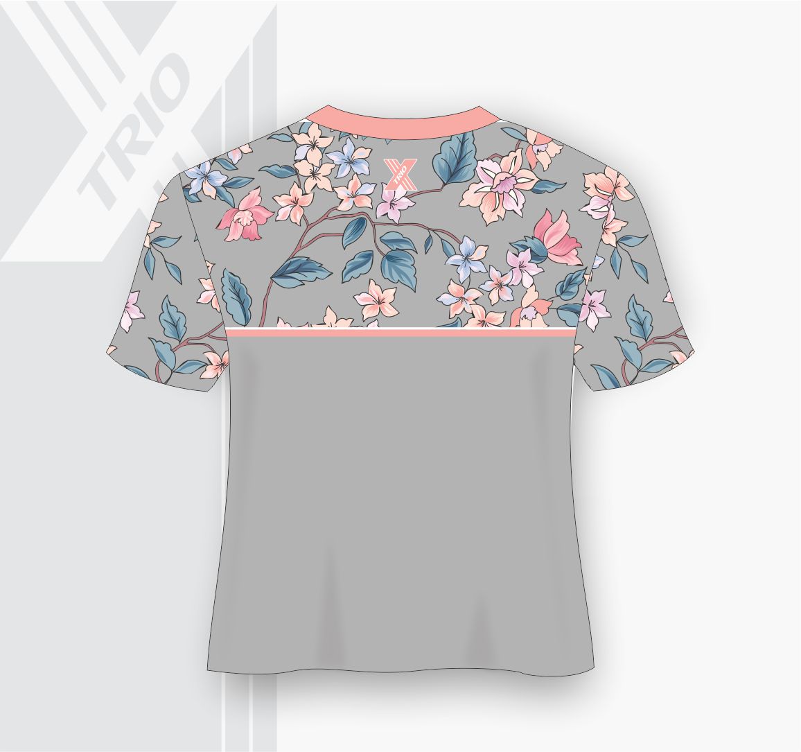 SHORT SLEEVE TSHIRT Grey With Pink And Blue Flowers