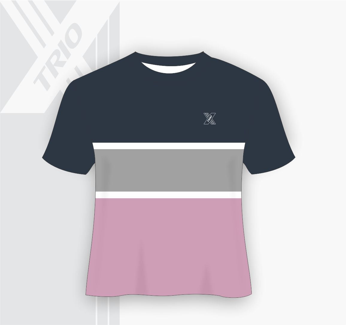 SHORT SLEEVE TSHIRT Navy, Pink and Grey Stripe