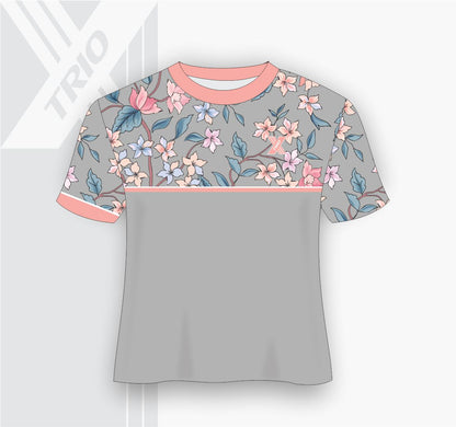 SHORT SLEEVE TSHIRT Grey With Pink And Blue Flowers