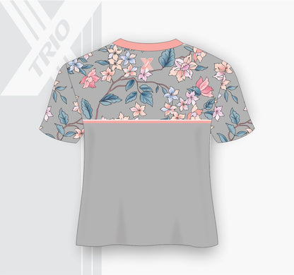 SHORT SLEEVE TSHIRT Grey With Pink And Blue Flowers