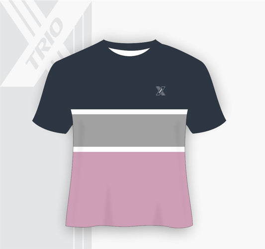 SHORT SLEEVE TSHIRT Navy, Pink and Grey Stripe