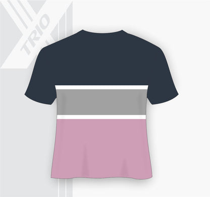 SHORT SLEEVE TSHIRT Navy, Pink and Grey Stripe