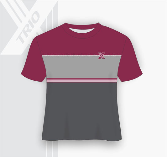 SHORT SLEEVE TSHIRT Maroon, Grey Curly Stripe